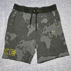 Nike Men's‎ Athletic Shorts World Map Graphic Black Yellow Pockets Size L